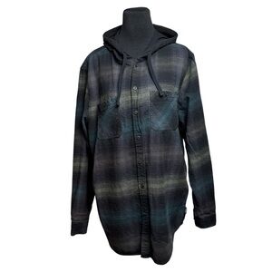 Unionbay Hooded Plaid Button Down Cotton Shirt Jacket Men’s SZ XL  Skate Ski Y2K